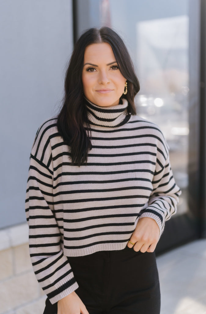 Stones Striped Turtleneck Crop Sweater - BluePeppermint Boutique