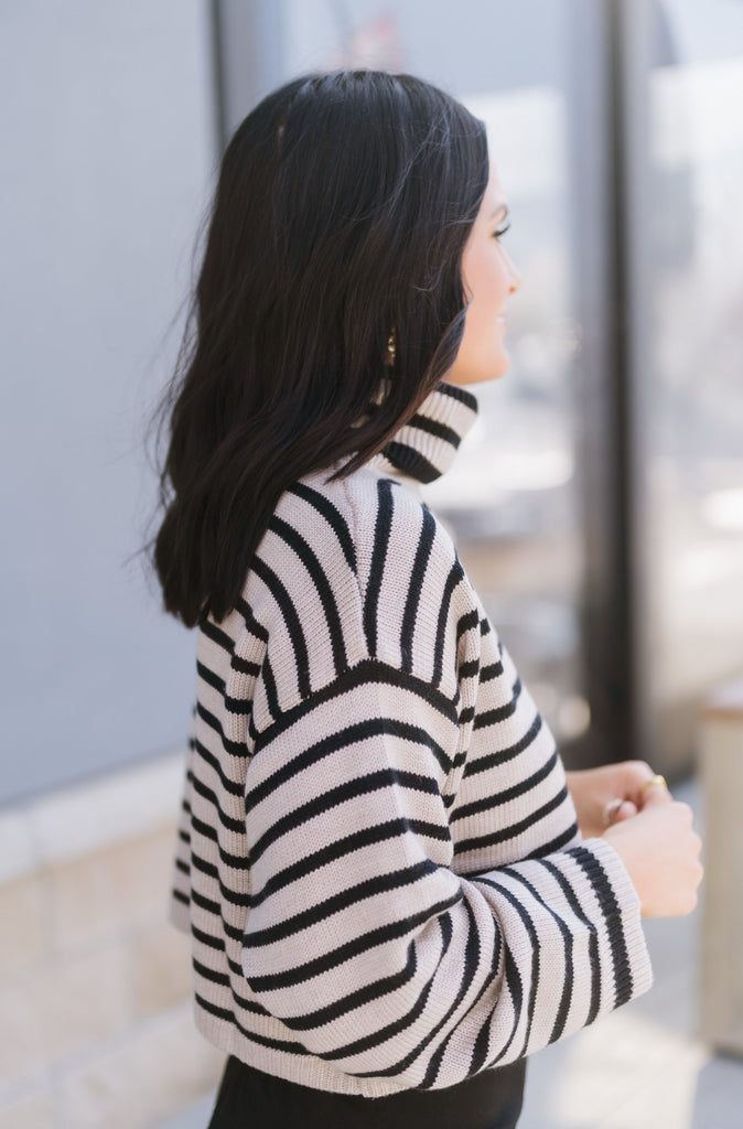 Stones Striped Turtleneck Crop Sweater - BluePeppermint Boutique