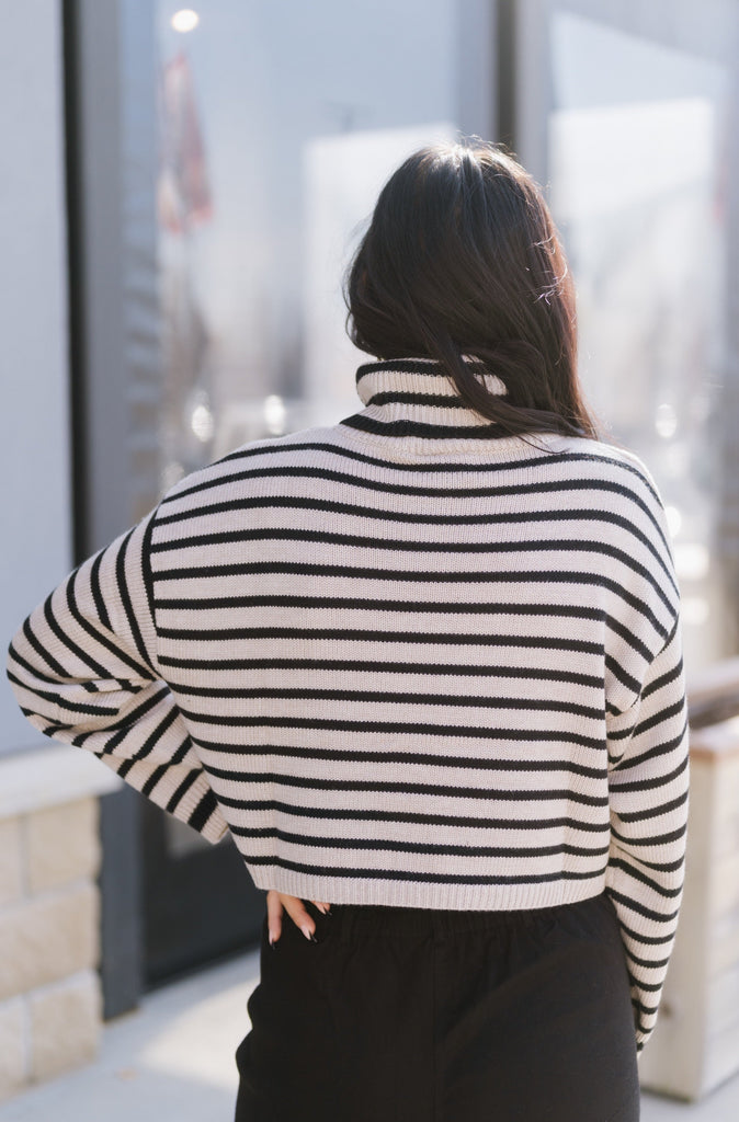 Stones Striped Turtleneck Crop Sweater - BluePeppermint Boutique