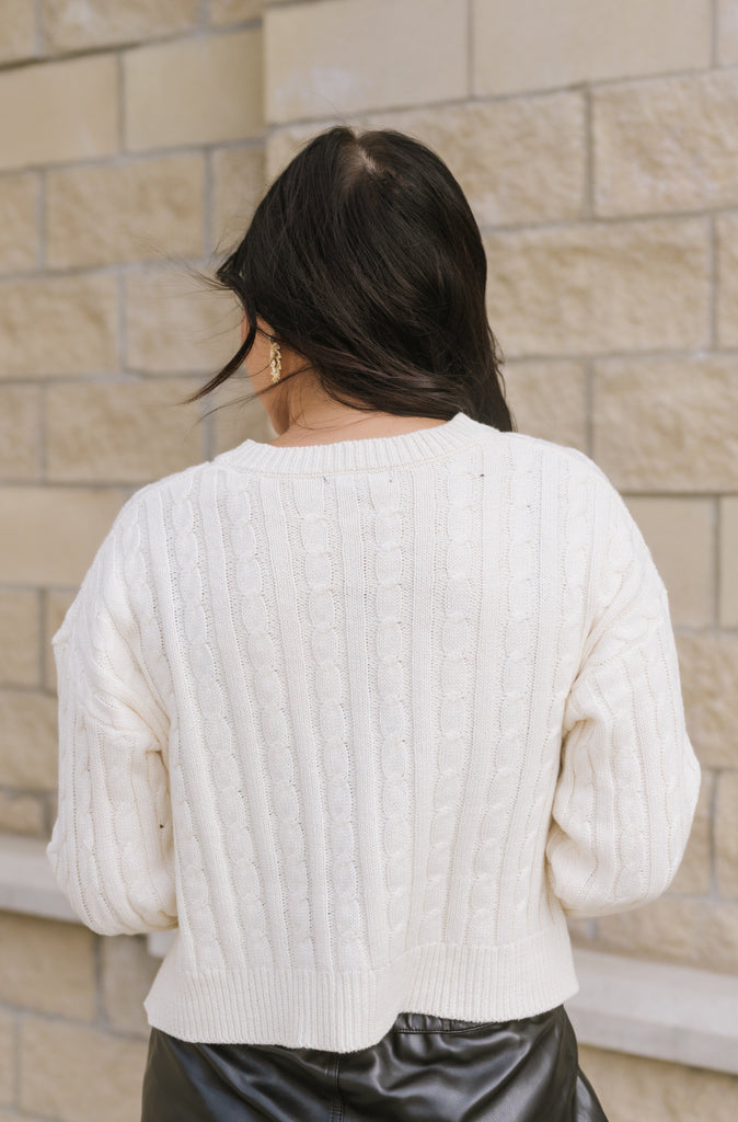 Kyle Cable Knit Crop Sweater-Cream - BluePeppermint Boutique