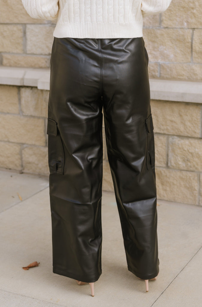 Ranger Faux Leather Cargo Pants - BluePeppermint Boutique