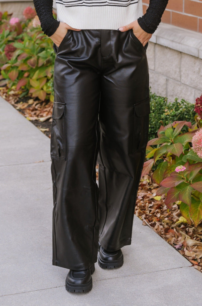 Ranger Faux Leather Cargo Pants - BluePeppermint Boutique