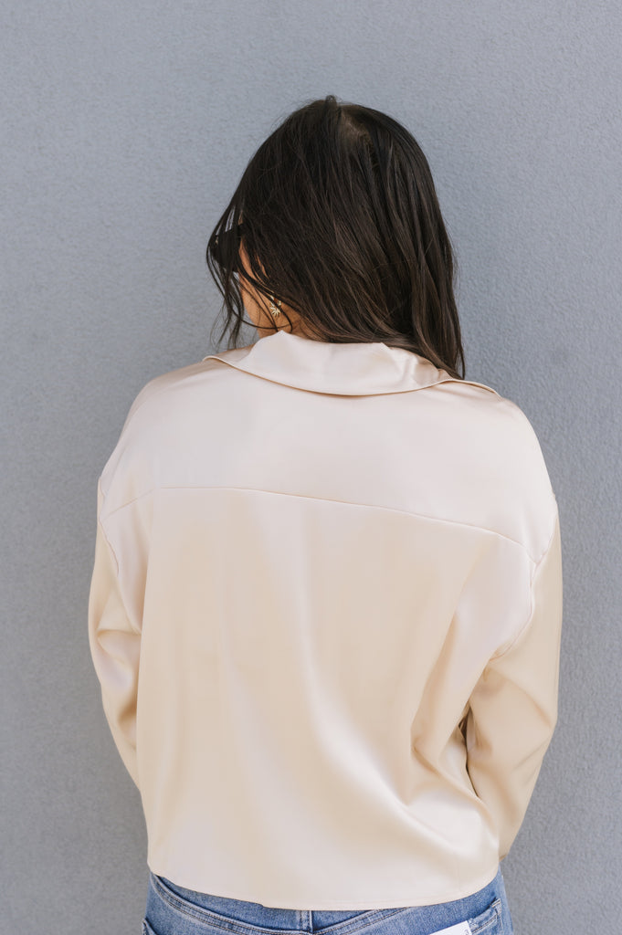 Don't Crop Me out- Crop Button Up Taupe - BluePeppermint Boutique