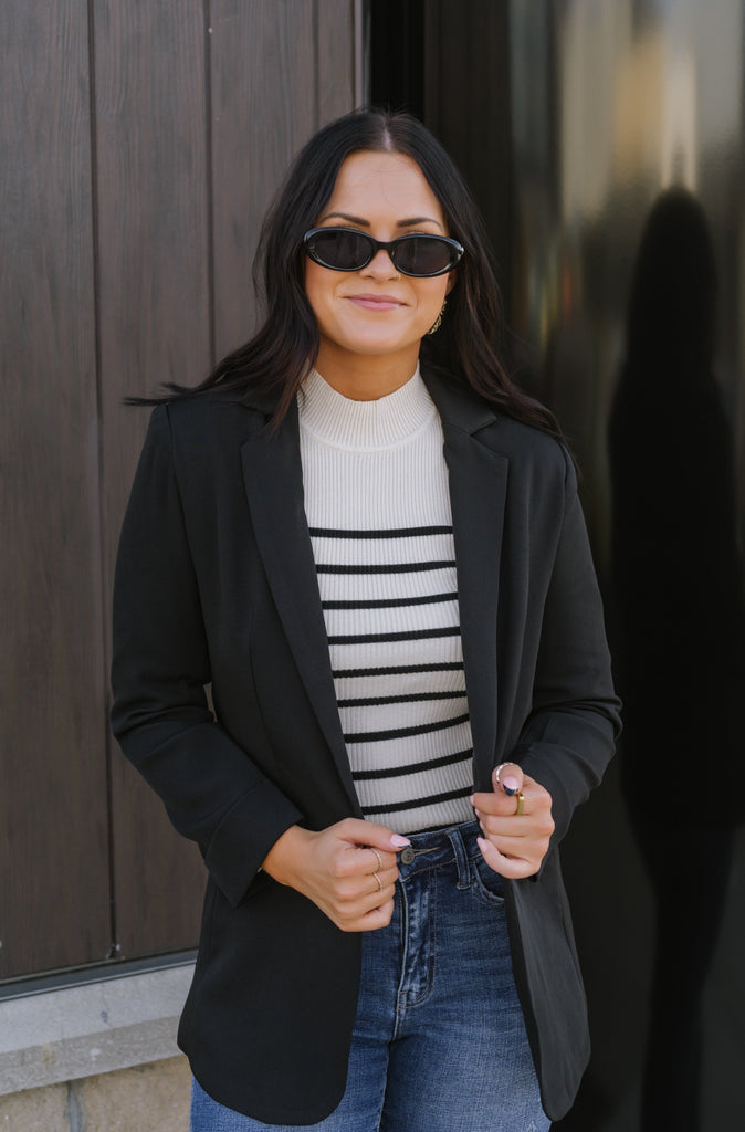 The Classic Open Front Blazer-Black - BluePeppermint Boutique