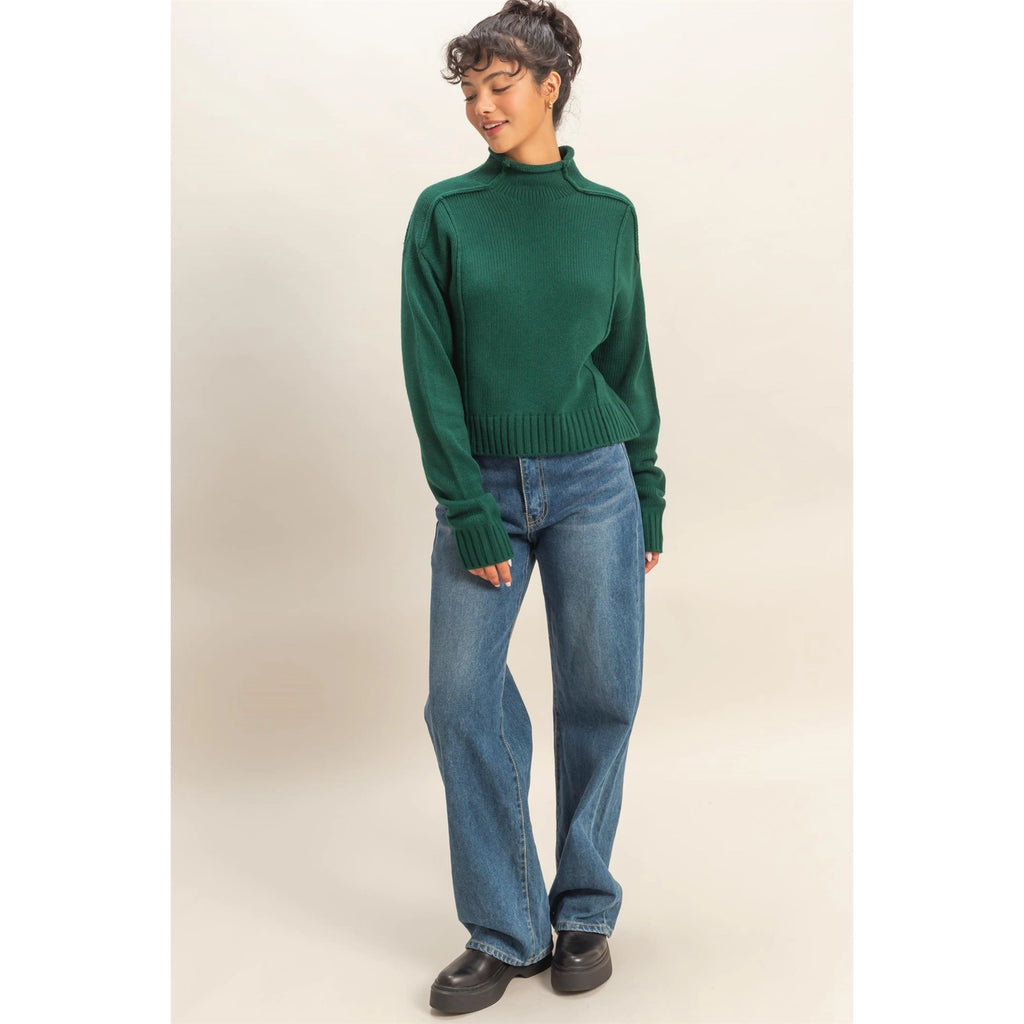 Bobbi High Roll Neck Sweater - Dark Green - BluePeppermint Boutique