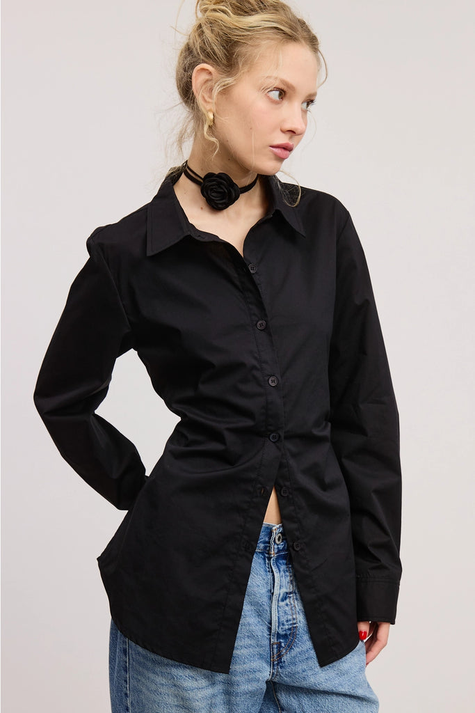 Vandy Tie Back Shirt - Black - BluePeppermint Boutique