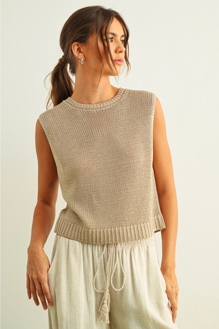 Stone Cold Chic Sleeveless Knitted Top - Stone | BluePeppermint