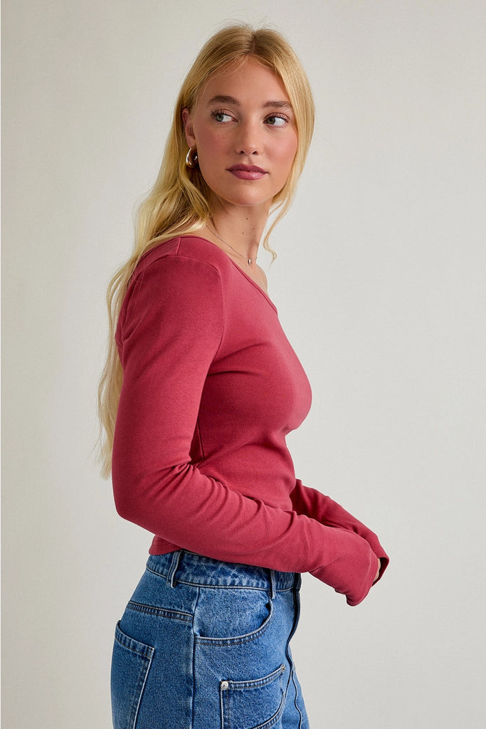 Gia Off the Shoulder Long Sleeve - Dusty Rose - BluePeppermint Boutique