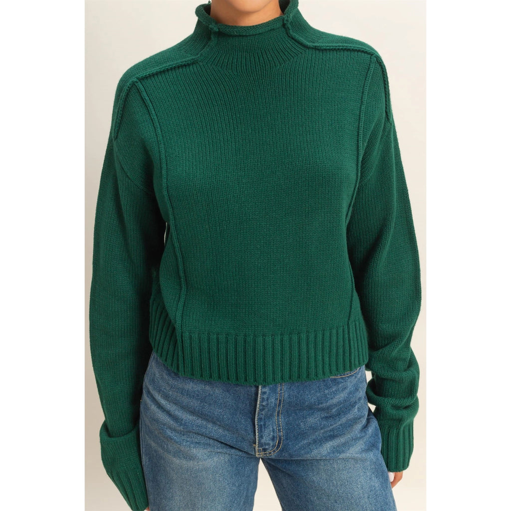 Bobbi High Roll Neck Sweater - Dark Green - BluePeppermint Boutique