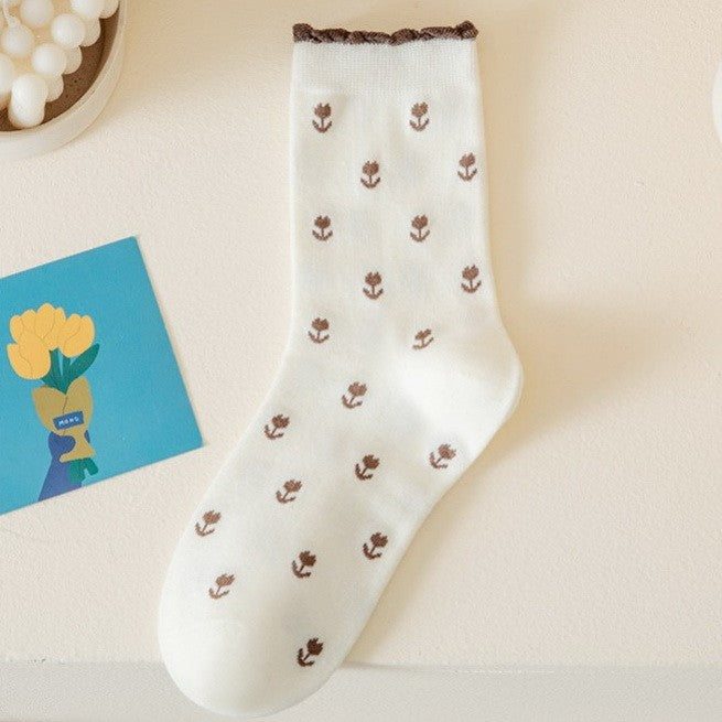Tiny Tulip Socks - Off White - BluePeppermint Boutique