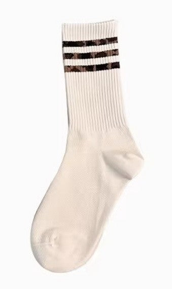 Leopard Crew Socks - Off White - BluePeppermint Boutique