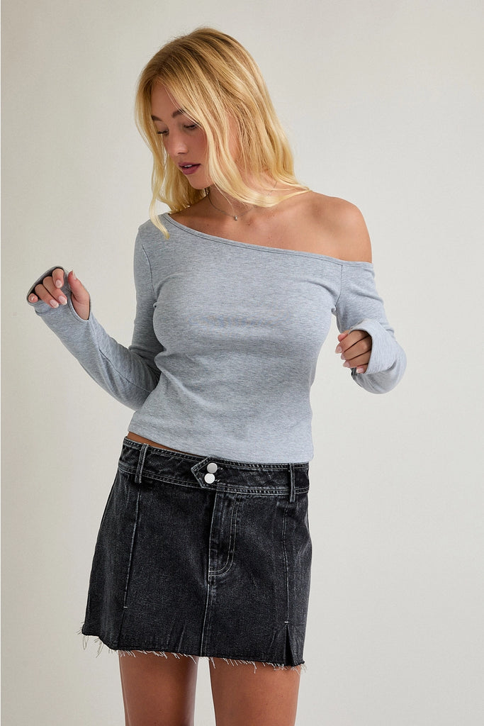 Gia Off the Shoulder Long Sleeve - Heather Grey - BluePeppermint Boutique