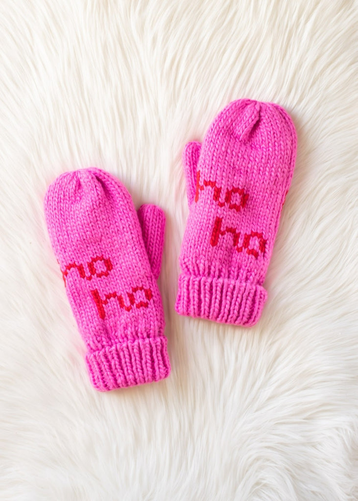 Pink Ho Ho Ho Mittens - BluePeppermint Boutique