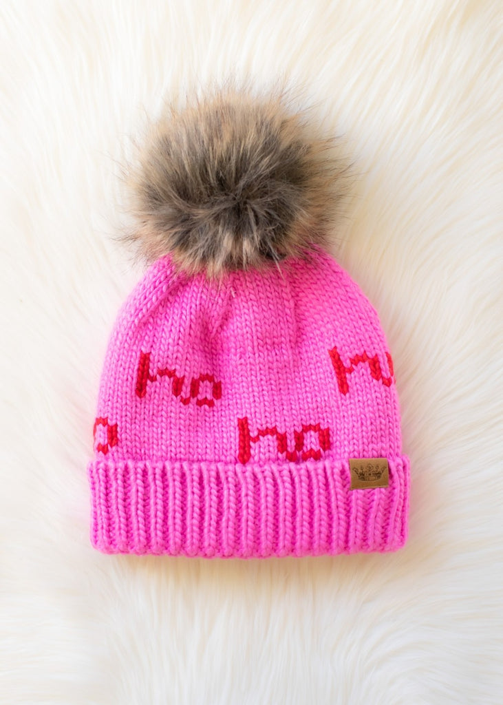 Pink Ho Ho Ho Pom Beanie - BluePeppermint Boutique