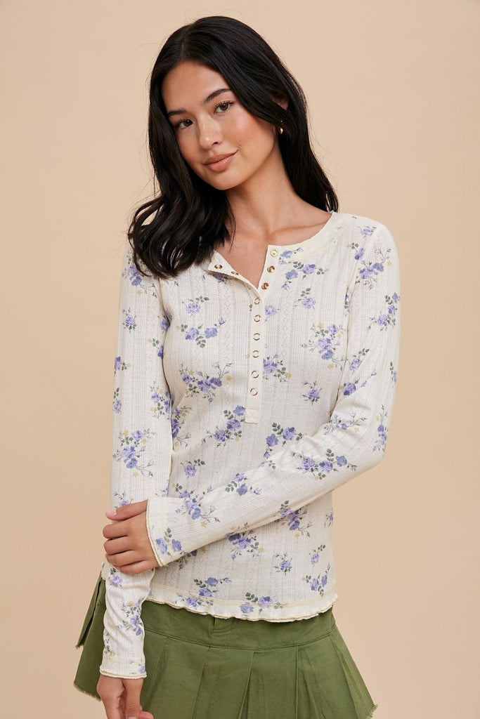 Finney Floral Henley Top - BluePeppermint Boutique