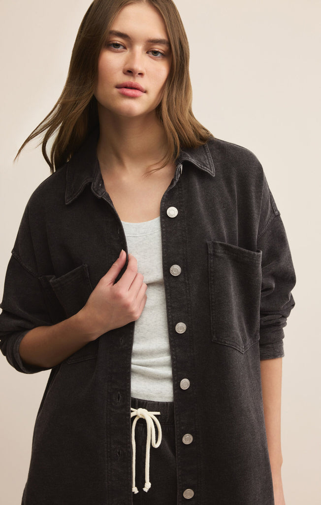 Z Supply | All Day Knit Denim Jacket - Vintage Black - BluePeppermint Boutique