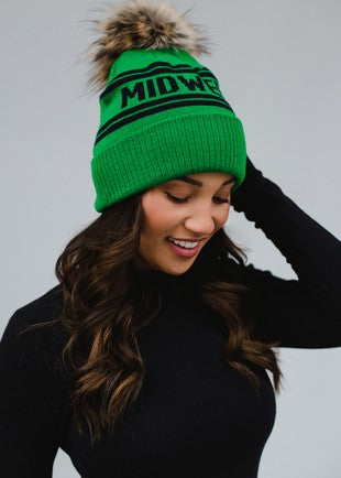 Green Midwest Pom Beanie - BluePeppermint Boutique