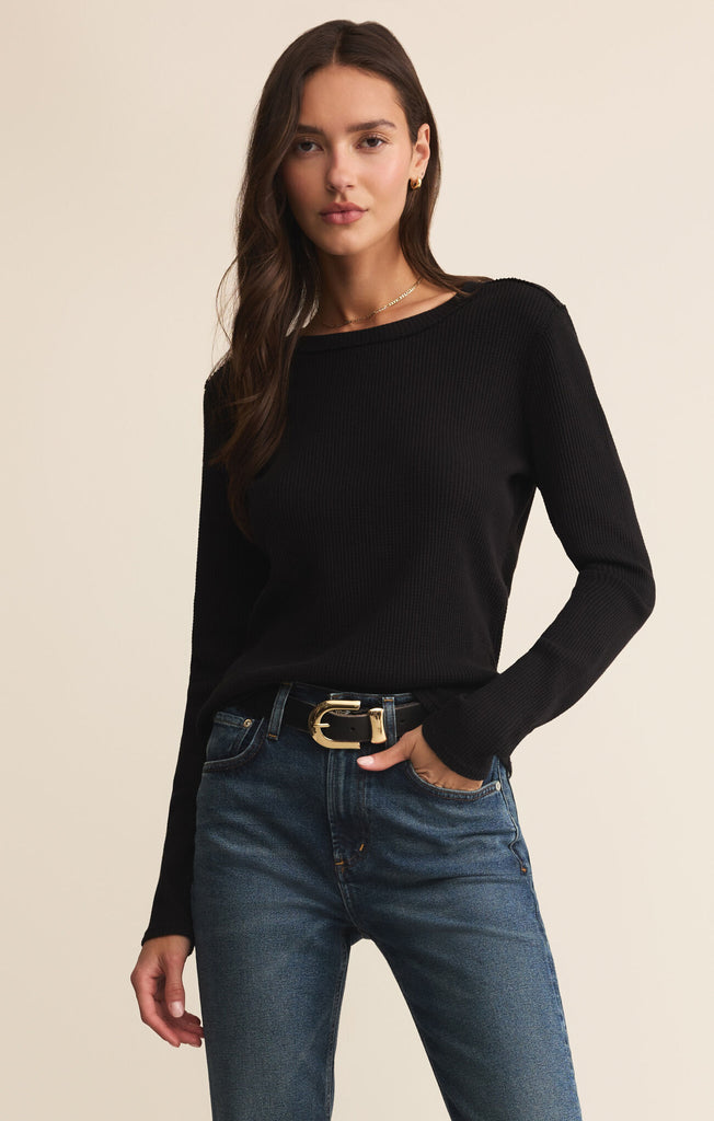 Z Supply | Arlet Mini Thermal Top - Black - BluePeppermint Boutique