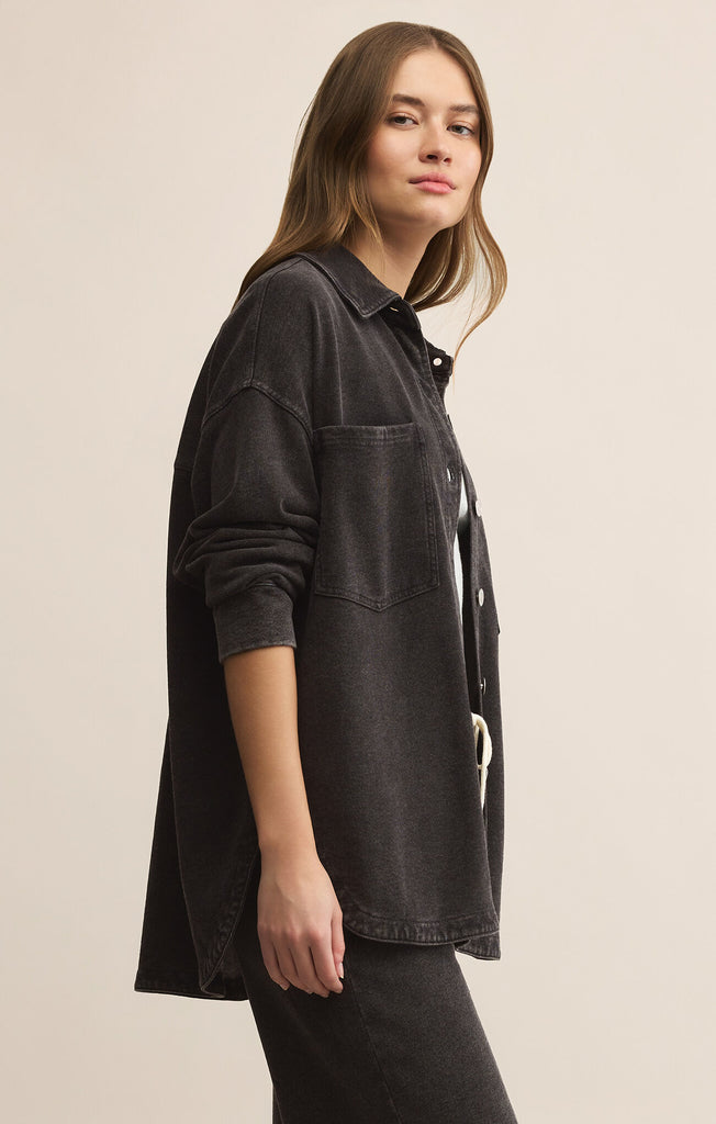 Z Supply | All Day Knit Denim Jacket - Vintage Black - BluePeppermint Boutique