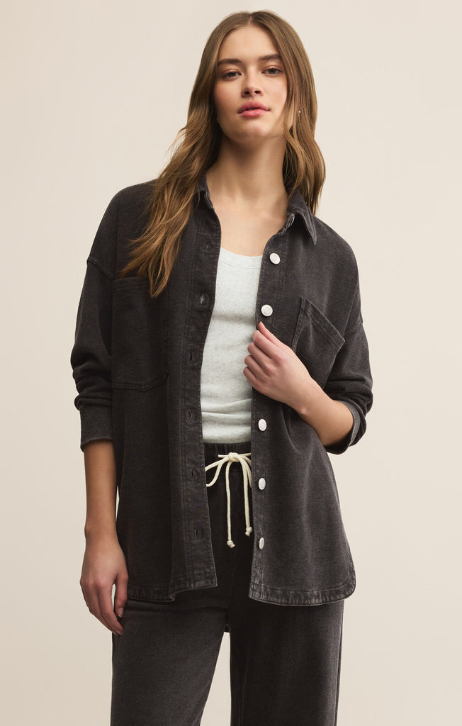 Z Supply | All Day Knit Denim Jacket - Vintage Black - BluePeppermint Boutique