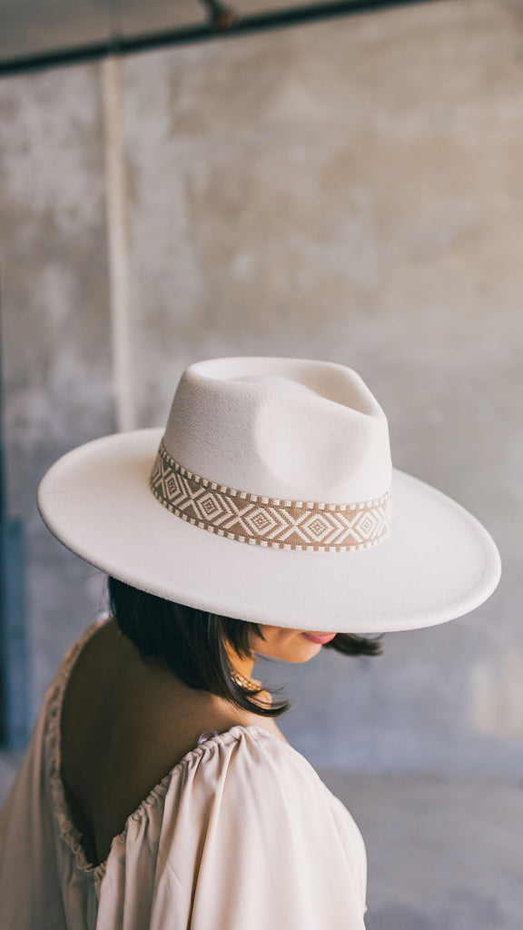 Eliza Aztec Wide Brim Hat - BluePeppermint Boutique