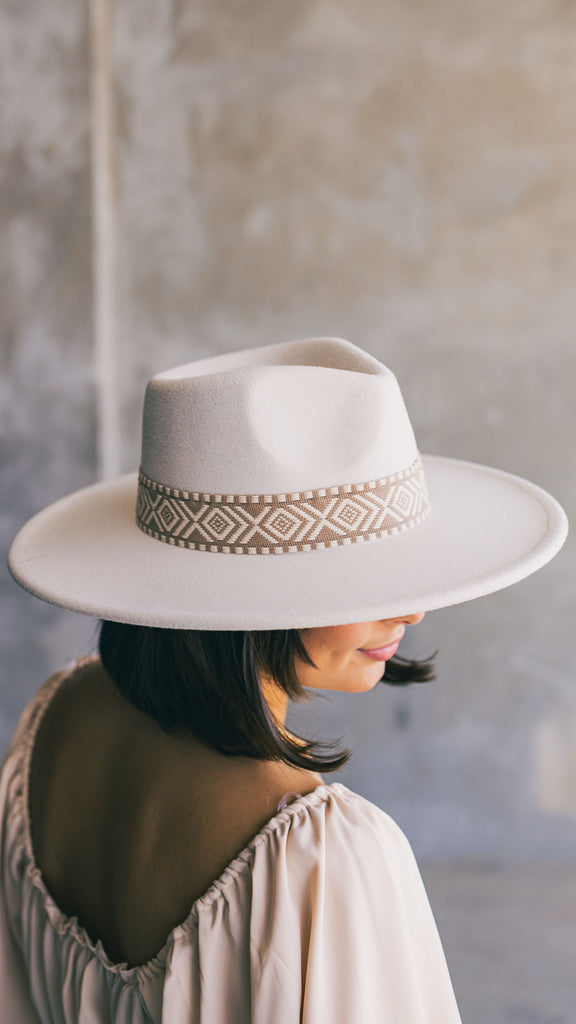 Eliza Aztec Wide Brim Hat - BluePeppermint Boutique