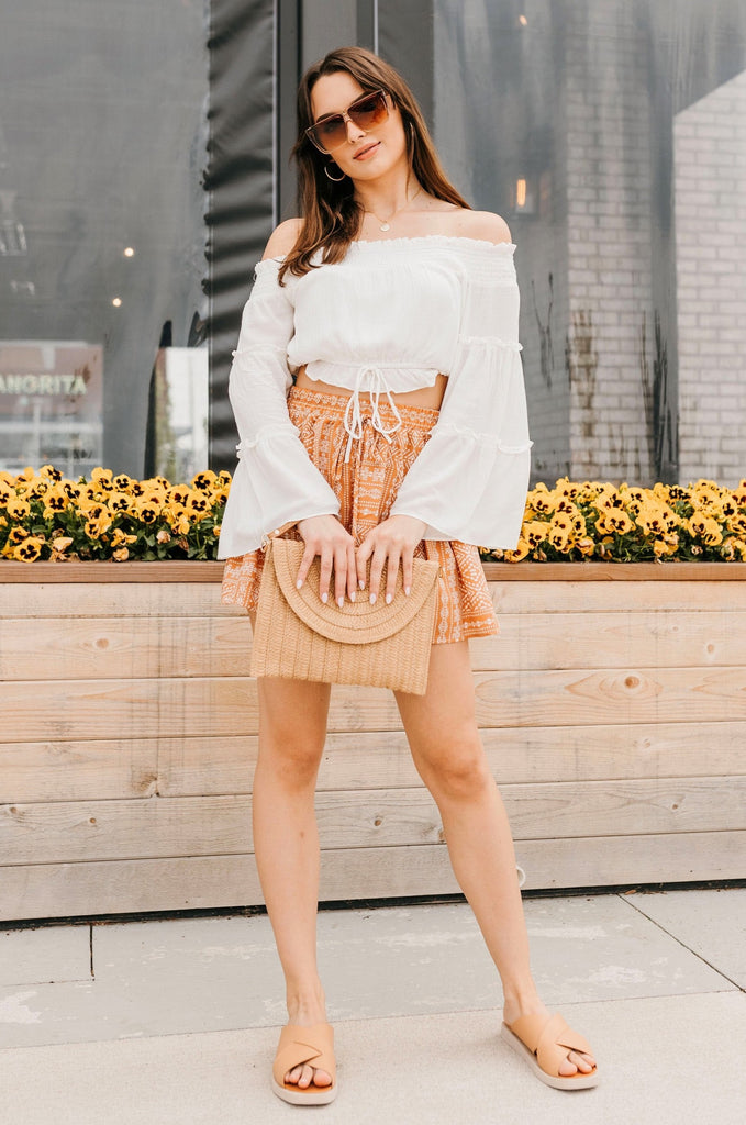 Cara Aztec Drawstring Shorts Camel - BluePeppermint Boutique