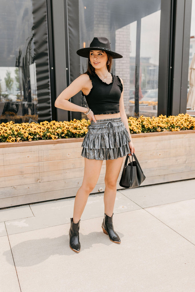 Nova Ruffle Trim Crop Top Black - BluePeppermint Boutique