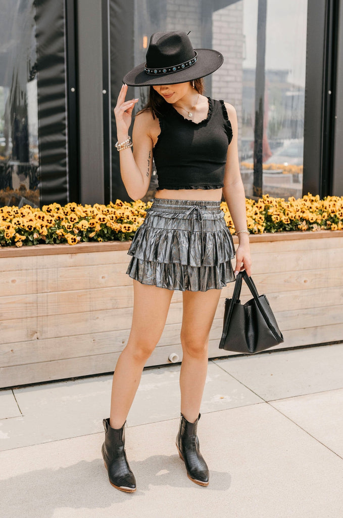 Nova Ruffle Trim Crop Top Black - BluePeppermint Boutique
