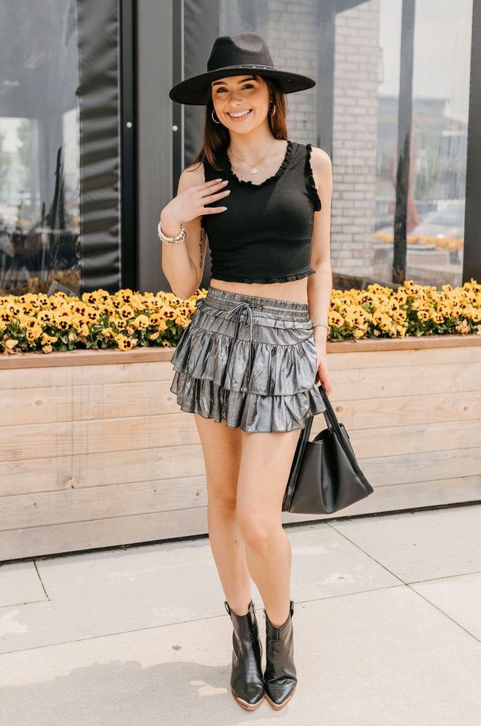 Nova Ruffle Trim Crop Top Black - BluePeppermint Boutique