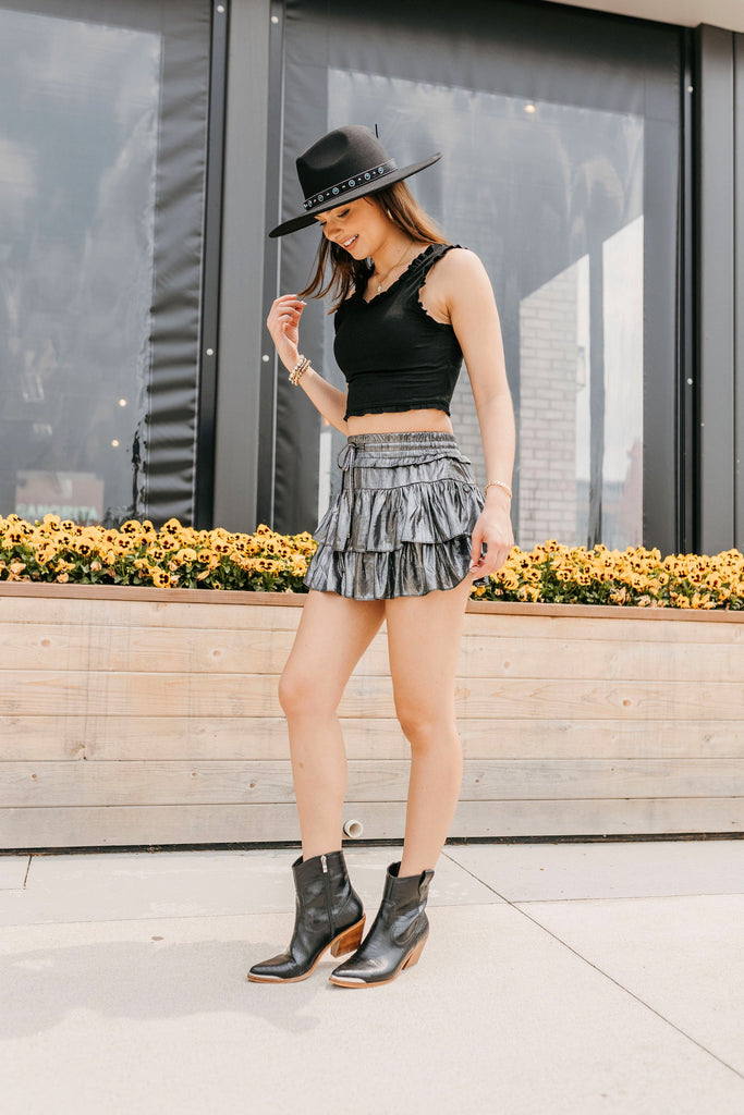 Nova Ruffle Trim Crop Top Black - BluePeppermint Boutique