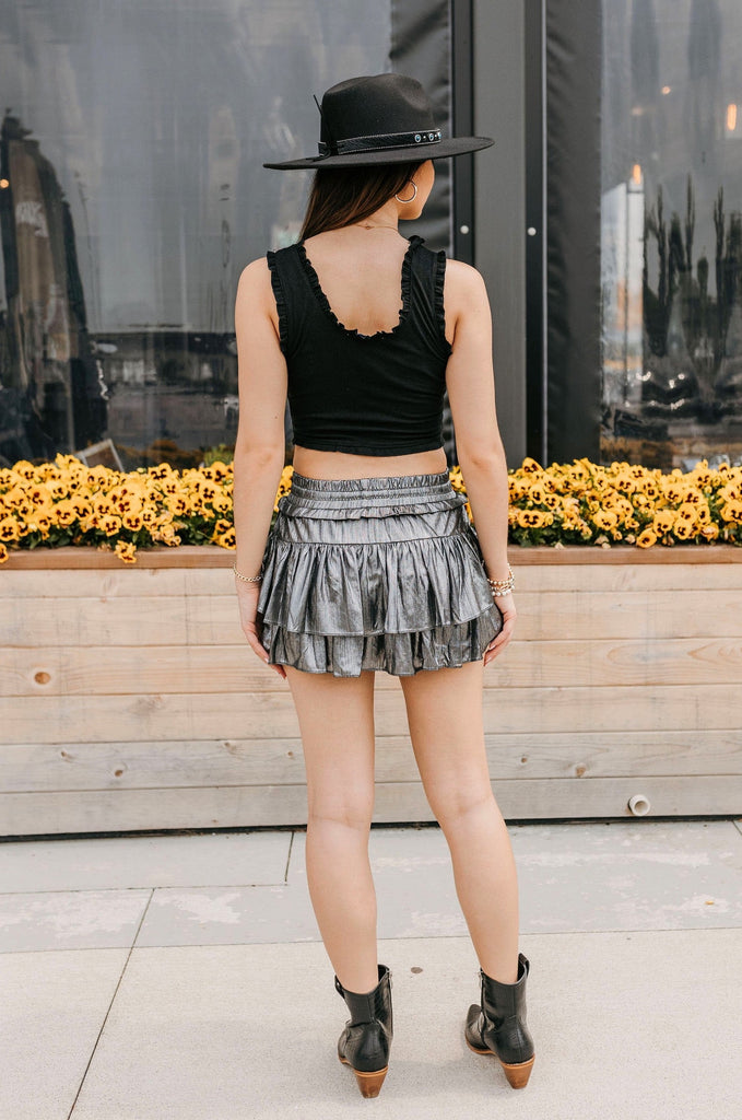 Nova Ruffle Trim Crop Top Black - BluePeppermint Boutique