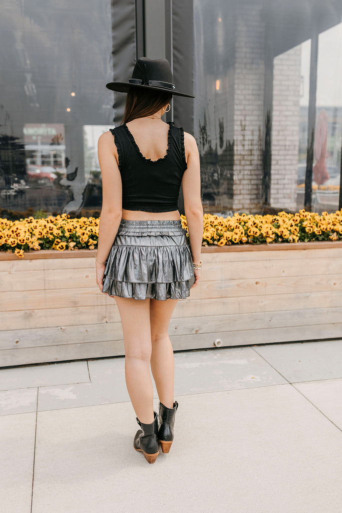 Nova Ruffle Trim Crop Top Black - BluePeppermint Boutique