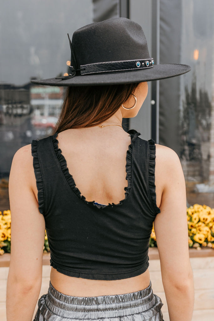Nova Ruffle Trim Crop Top Black - BluePeppermint Boutique