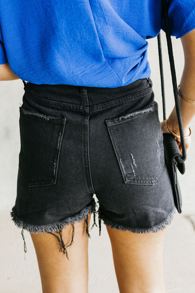 Emma High Rise Destroyed Shorts - BluePeppermint Boutique