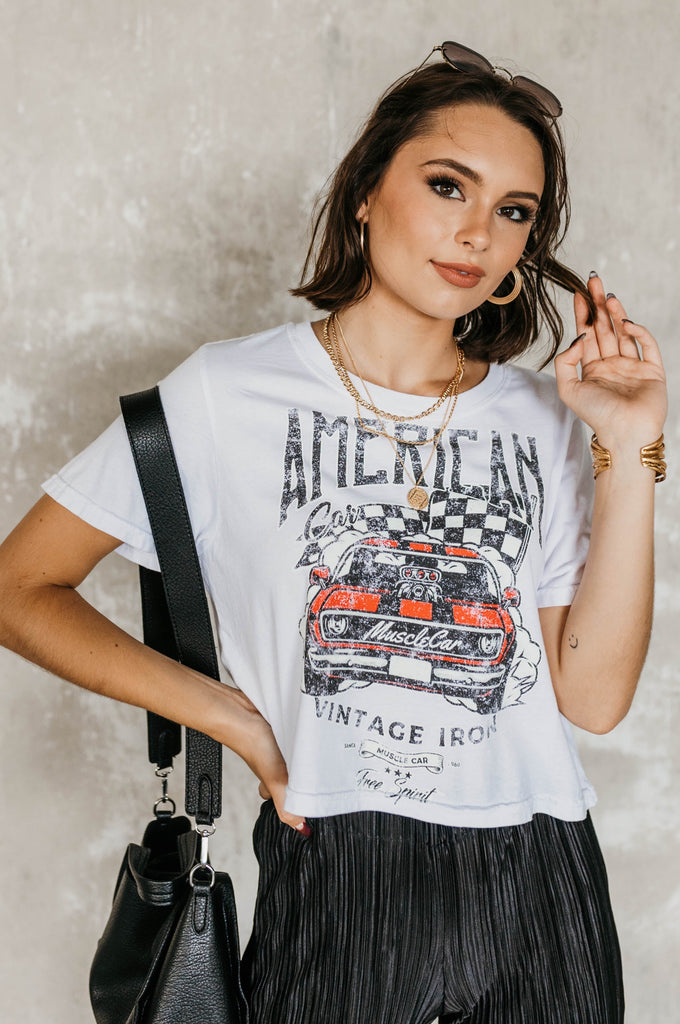 American Muscle Car Tee White - BluePeppermint Boutique