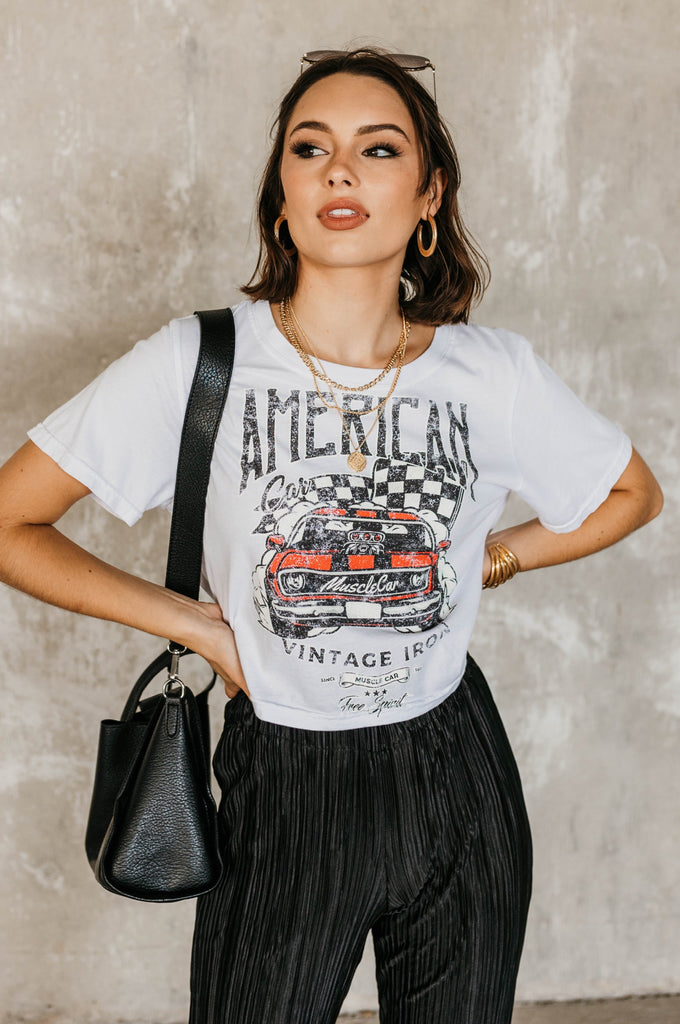 American Muscle Car Tee White - BluePeppermint Boutique