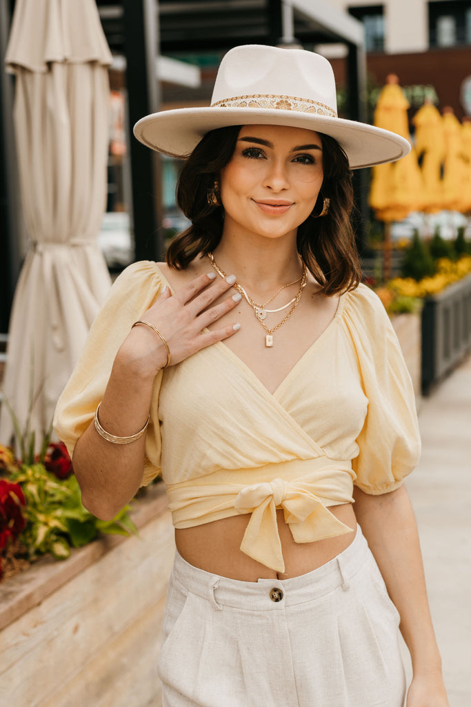Amaya Puffed Wrap Top - BluePeppermint Boutique