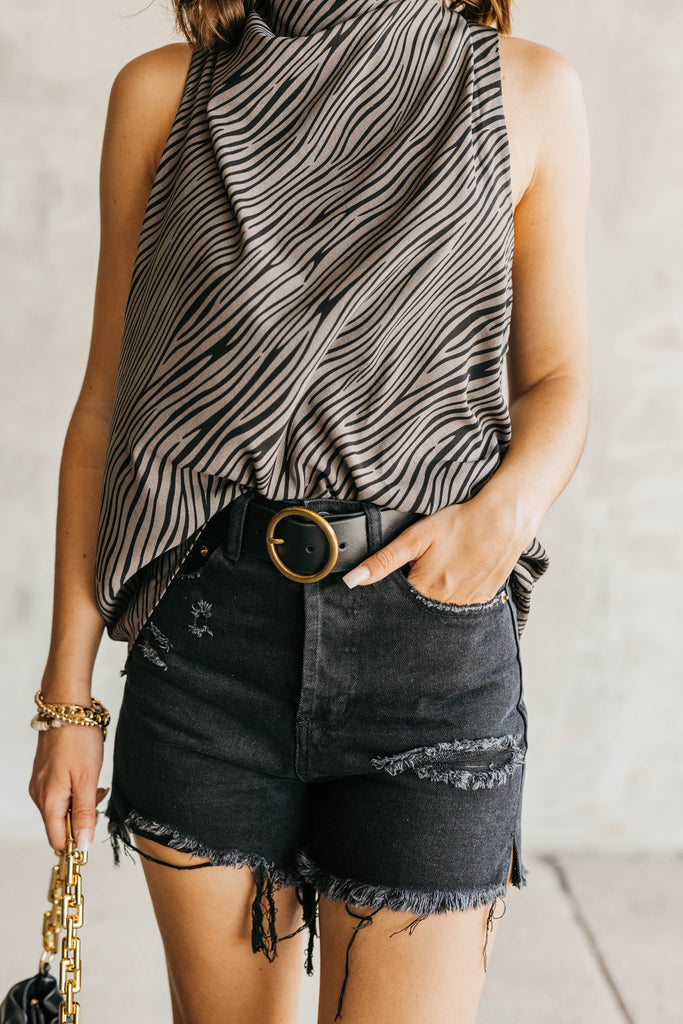 Emma High Rise Destroyed Shorts - BluePeppermint Boutique