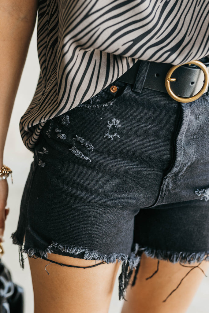 Emma High Rise Destroyed Shorts - BluePeppermint Boutique