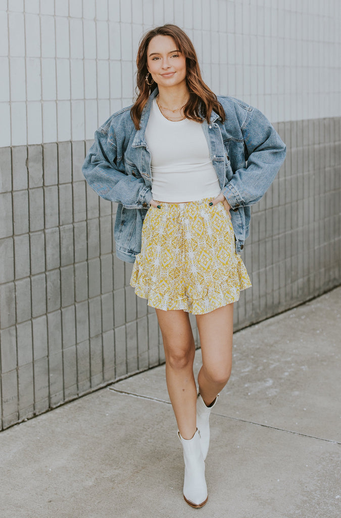 Holly Woven Print Shorts Yellow - BluePeppermint Boutique