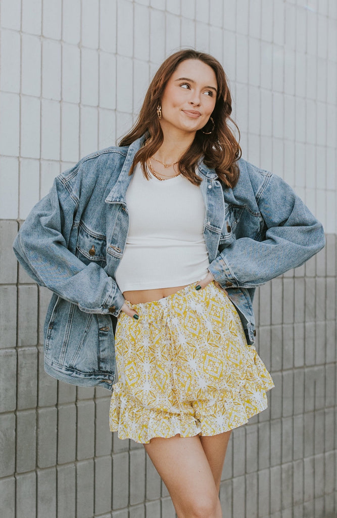 Holly Woven Print Shorts Yellow - BluePeppermint Boutique