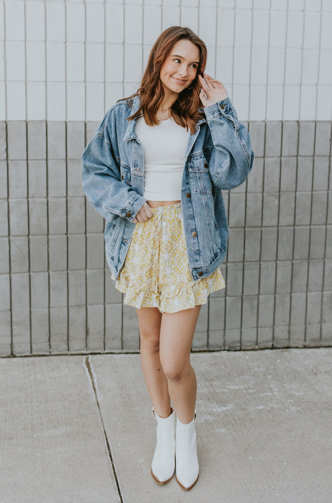 Holly Woven Print Shorts Yellow - BluePeppermint Boutique
