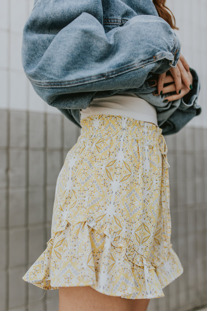 Holly Woven Print Shorts Yellow - BluePeppermint Boutique