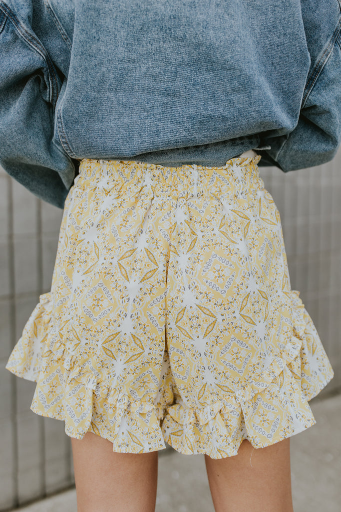 Holly Woven Print Shorts Yellow - BluePeppermint Boutique