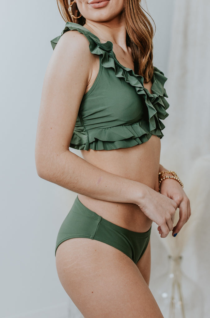 Kendra Mid-Rise Bikini Bottom Green - BluePeppermint Boutique