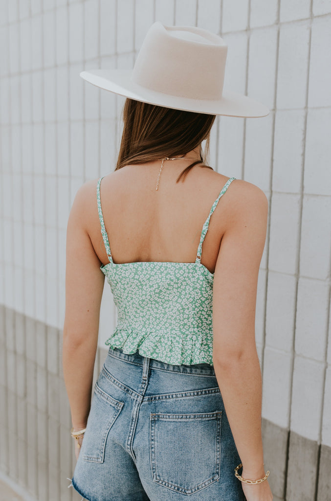 Bailey Ruched Cami Top Green - BluePeppermint Boutique