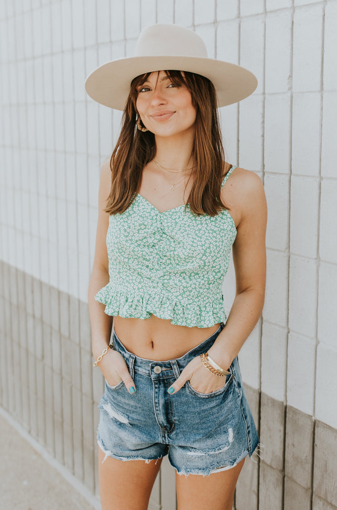 Bailey Ruched Cami Top Green - BluePeppermint Boutique