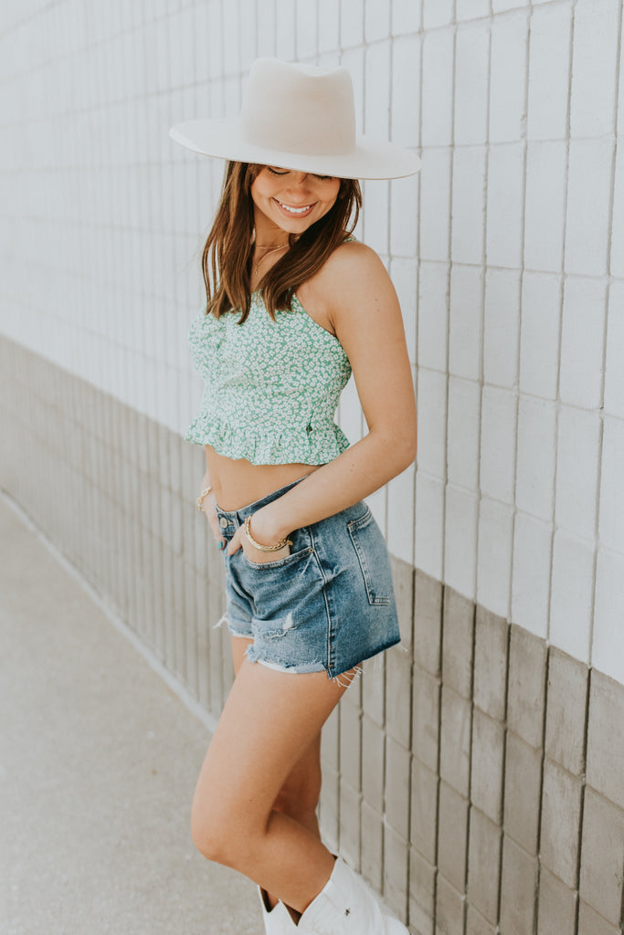 Bailey Ruched Cami Top Green - BluePeppermint Boutique