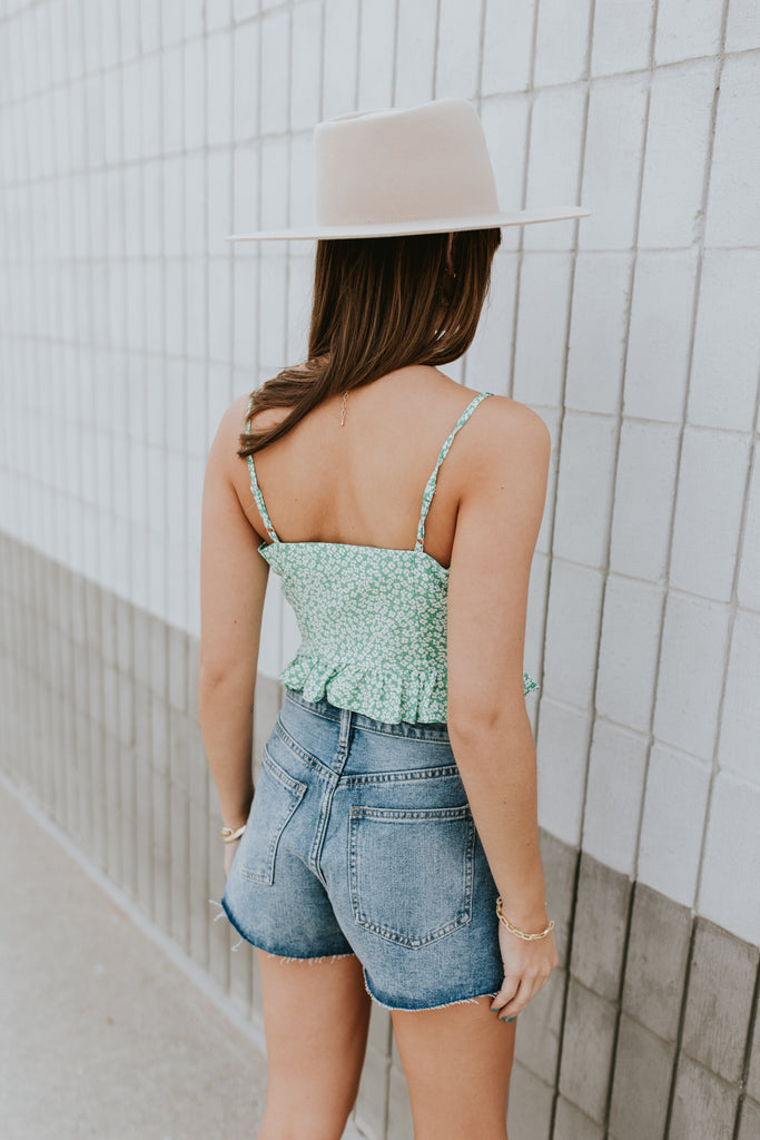 Bailey Ruched Cami Top Green - BluePeppermint Boutique